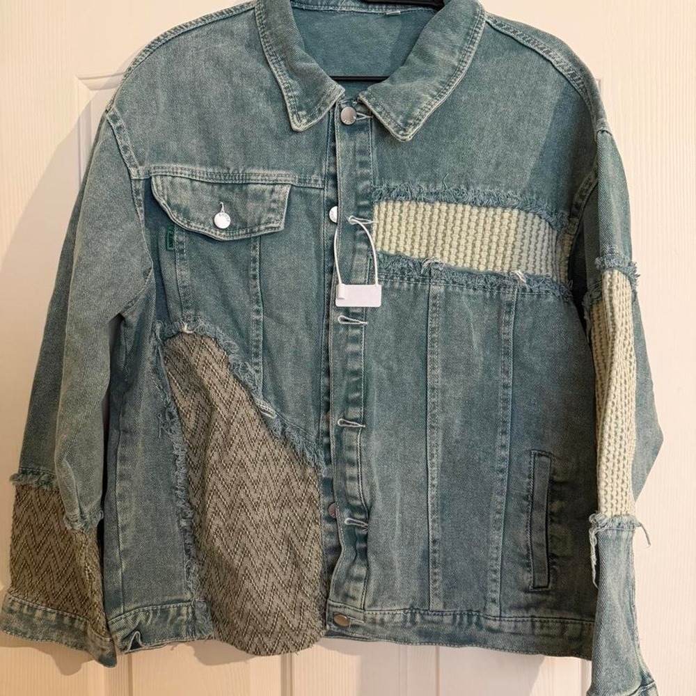 Y-Jeans Green Denim Patchwork Distressed Woven Panel Jacket XL